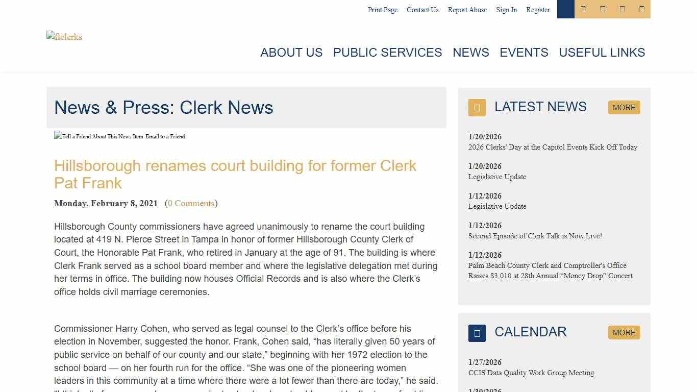 Hillsborough renames court building for former Clerk Pat Frank - Florida Court Clerks & Comptrollers